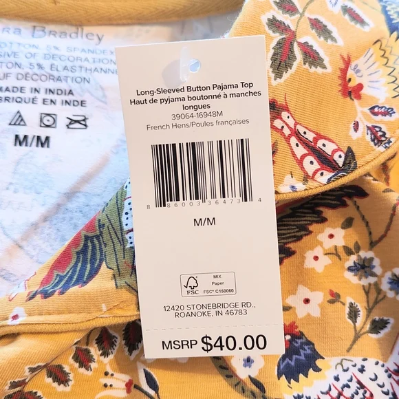 Vera Bradley Women's Medium Long Sleeve Sleep Shirt Pajama Top French Hens - Picture 7 of 7